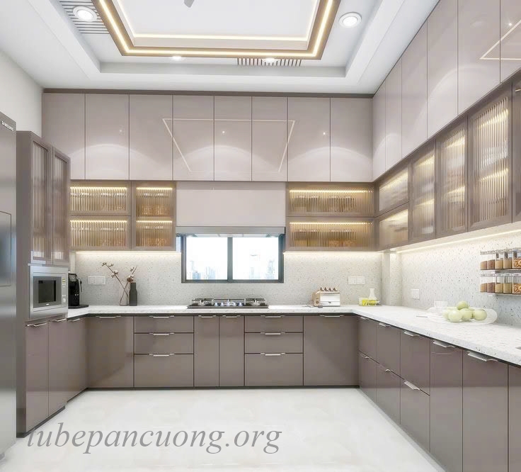 Tủ bếp gỗ nhựa phủ arcylic chữ U độc đáo
