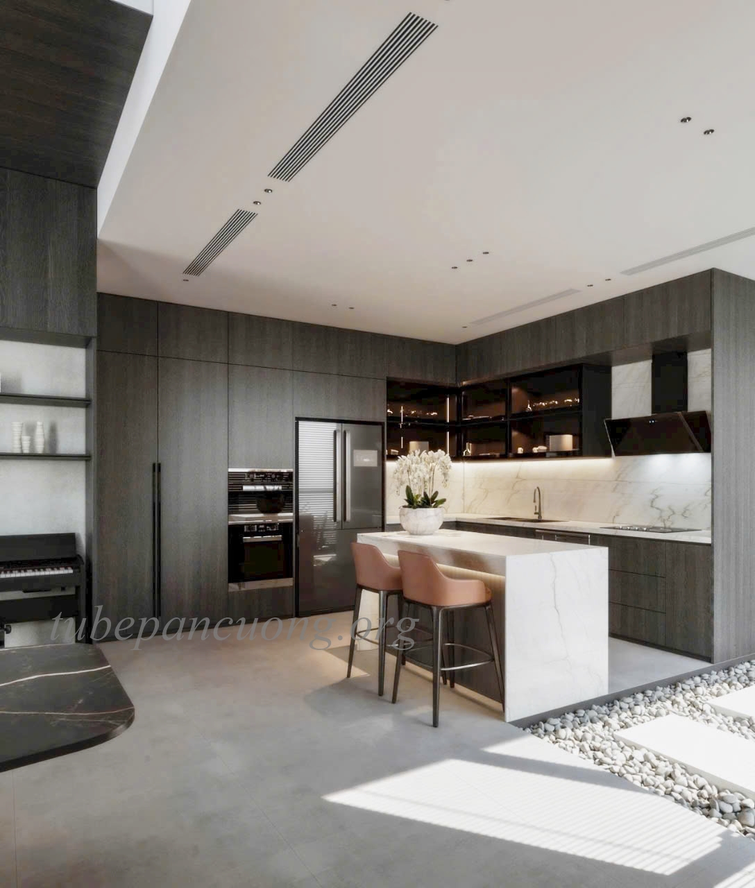 Tủ bếp gỗ nhựa phủ melamine màu xám ghi