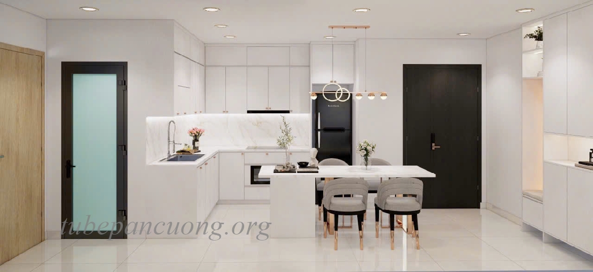 Tủ bếp gỗ nhựa cánh acrylic được thiết kế tinh tế hiện đại