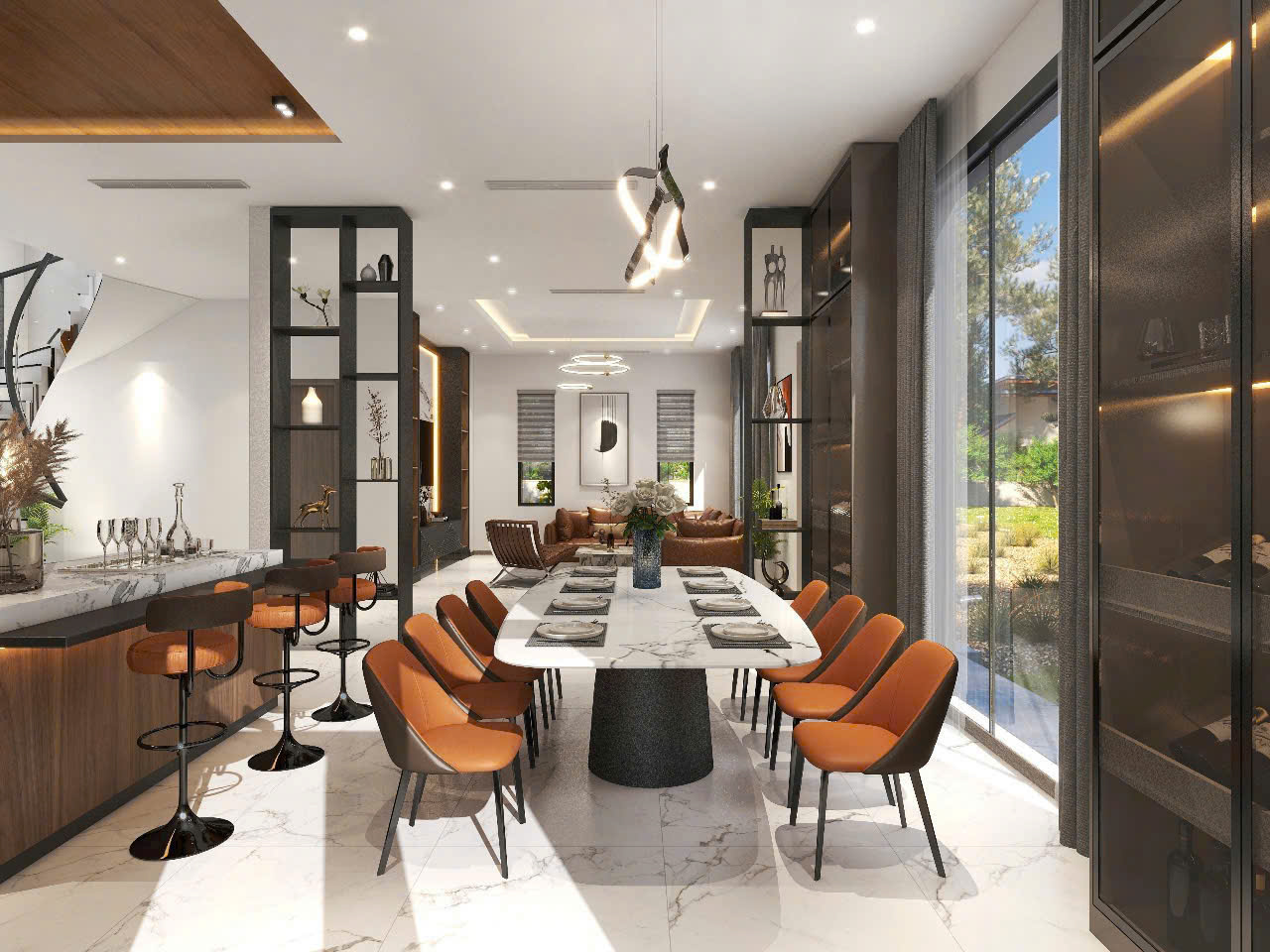 Tủ bếp gỗ nhựa acrylic màu cafe sữa phối vân gỗ nâu