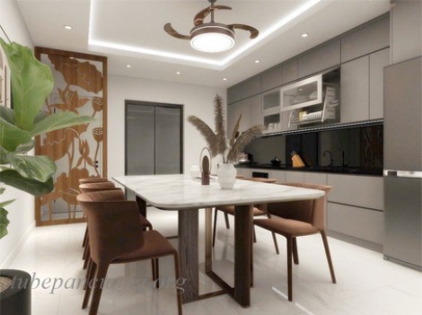 Tủ bếp gỗ nhựa cánh acrylic màu xám ghi