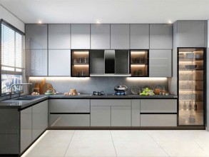 Tủ bếp gỗ nhựa phủ arcylic chữ L hiện đại